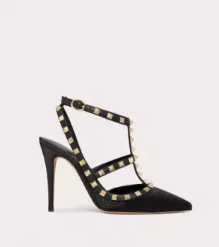 Satin Rockstud Pump With All-Over Tubes Embroidery And Straps 100MM