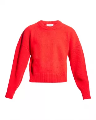 Cropped Crewneck Ribbed Wool Sweater