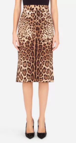 Leopard Print Stretch Silk Skirt