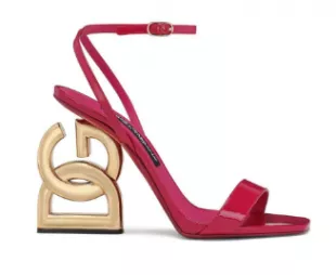 Patent Leather Logo Heel Ankle Strap Sandals