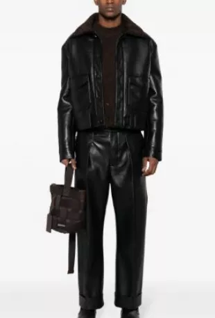 Spread-collar Leather Jacket