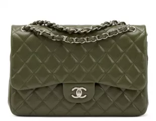 Dark Green Quilted Caviar Jumbo Classic Double Flap Silver Hardware