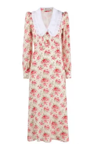 Rose Print Silk Midi Dress