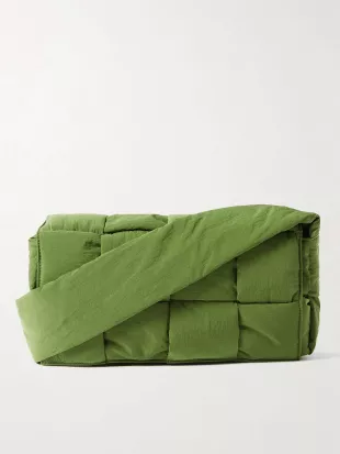 Intrecciato Padded Shell Messenger Bag in Army Green