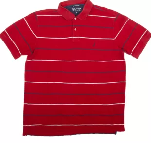 Nautica - Polo Shirt Red Striped Short Sleeve Mens L