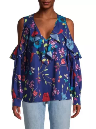 parker - Ruffle Cold Shoulder Blouse