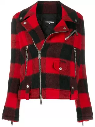 Check Pattern Biker Jacket