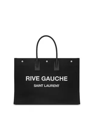 Rive Gauche Large Tote Bag in Printed Canvas and Leather