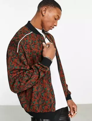 Oversized Jersey Track Jacket in Jacquard Piping