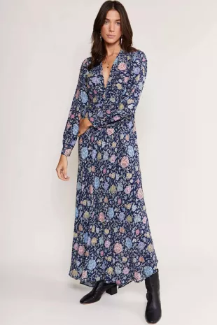 Trula Dress in Camellia Garden Navy