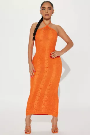 Demi Crochet Maxi Dress In Orange
