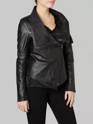 Sabina Black Drape Cardi Leather Jacket