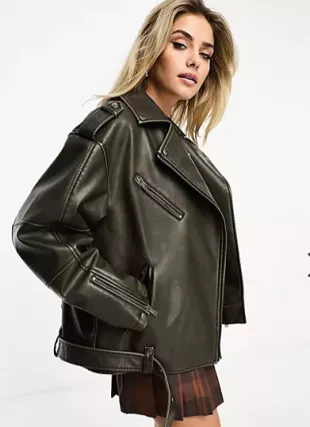 Oversized Aviator Faux Leather Jacket in Vintage Brown