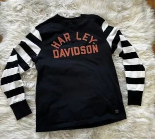 Harley-Davidson x Jason Momoa Black White Stripe Long Sleeve T-Shirt