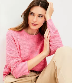 Textured Saddle Sleeve Sweater in Sweet Sugar Pink