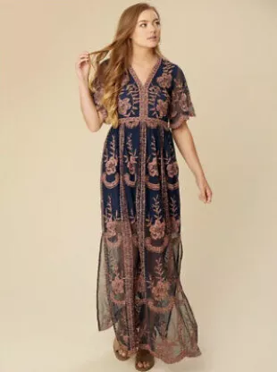 la lune lace back maxi dress - lemon Francoise Lemon Cowl Neck Backless Maxi Dress With Lace Insert – Club L  London main image 0