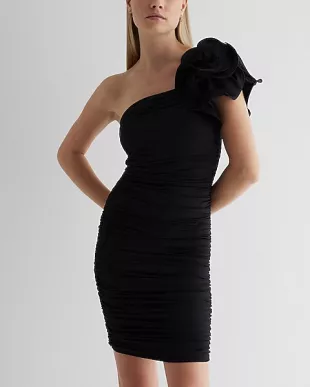 express - Body Contour One Shoulder Rosette Mini Dress