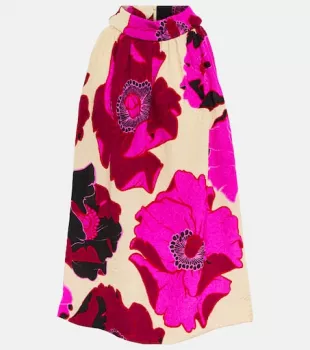 Crinkled Floral-Jacquard Top In Fuchsia