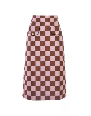 Iona Pink Brown Puzzle Print Silk Jacquard Midi Skirt