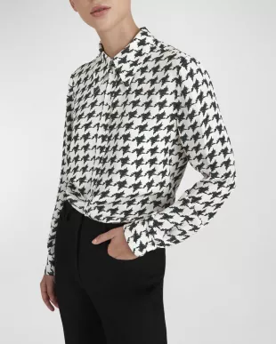 Ronel Houndstooth-Print Button-Down Blouse