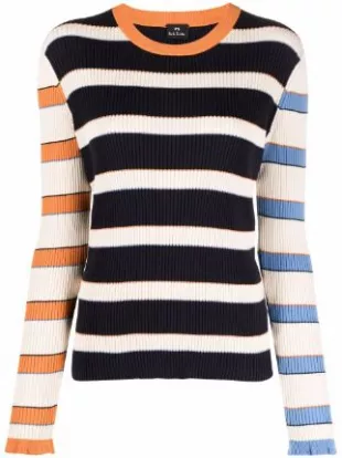 Colour-Blocked Stripe Knit Jumper