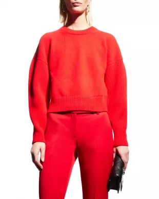 Cropped Crewneck Ribbed Wool Sweater