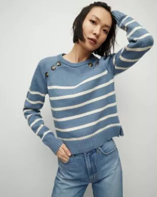 Virke Striped Sweater Slate Blue Ecru