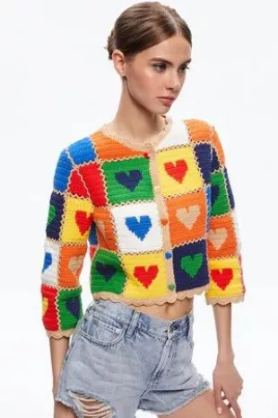 Gray Anderson Crochet Heart Cardigan