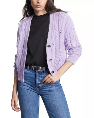 Cable Knit Cardigan In Violet