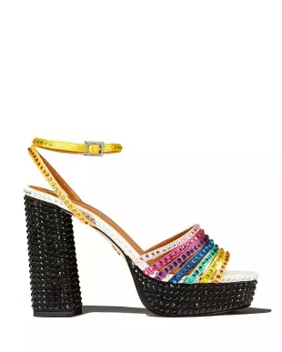 Pierra Rainbow Crystal Block Heel Platform Sandals