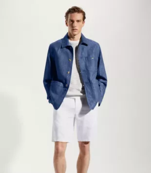 Cotton-Linen Jacket With Pockets Indigo Blue