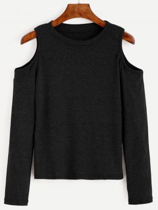 T shirt  épaules ouverts manche longue   noir