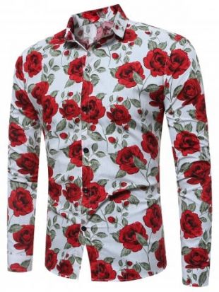 3D Roses Print Long Sleeve Shirt