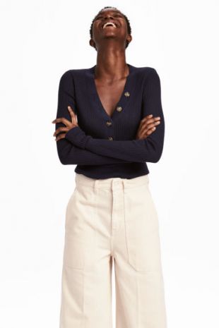 Pull en maille côtelée   Bleu marine