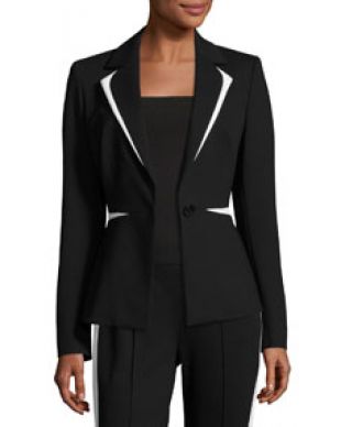 Escada Contrast Trim One Button Blazer, Black/White