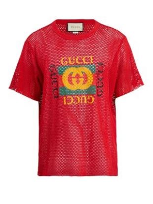 T shirt en résille de coton mélangé à imprimé logo | Gucci | MATCHESFASHION.COM FR