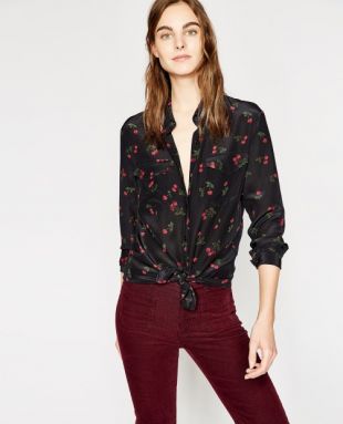 Chemise soie noire Cerises