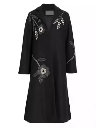 Long Floral Embroidered Wool Car Coat