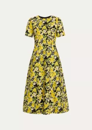 Evangeline Floral Print Wool Midi Dress