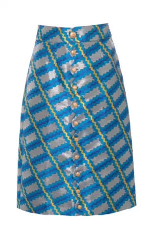 Frankie Blue Trench Print Silk Jacquard Midi Skirt