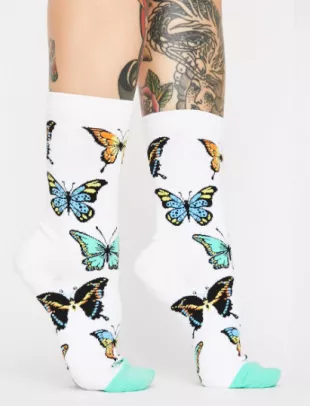 Dolls Kill - Wings of MIine Butterfly Print Crew Socks