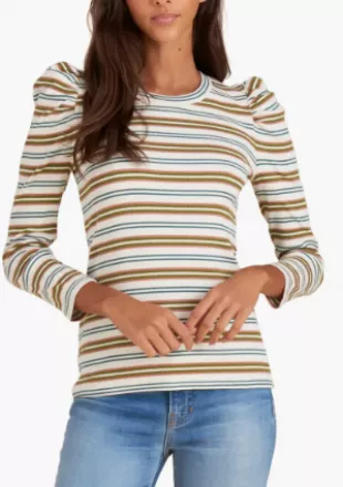 Britney Stripe Long Puff Sleeve Stretch Cotton Top