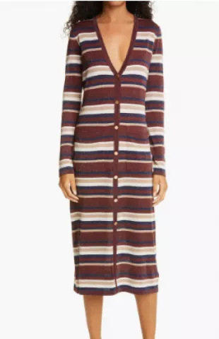 V-Neck Stripe Long Sleeve Midi Sweater Dress