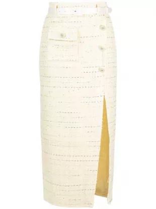 Belted Bouclé Midi Skirt