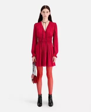 Short red dress with shirring