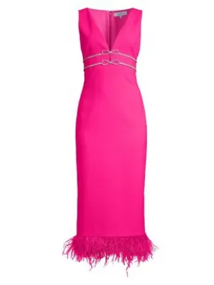 Corianne Crystal Bow & Feather Midi Dress