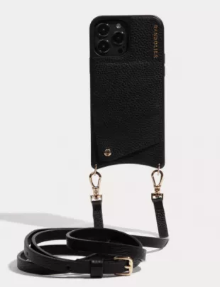 Pebble Leather Crossbody Bandolier In Black/Gold