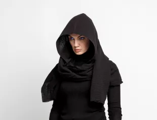 Black Hood Unisex, Organic Cotton Cowl Scarf,Cowl Shrug, Burningman, Festival Gypsy Rave, Convertible Scarf, Hooded Scarf, Dune cosplay