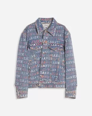 x Future Blue Denim Allover-Logo Jacket