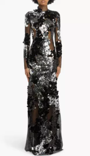 Long Sleeve Sequin & Mesh Gown